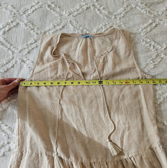 J McLaughlin Christa Linen Tassel Tiered Shift Dress Small Tan - Picture 12 of 12